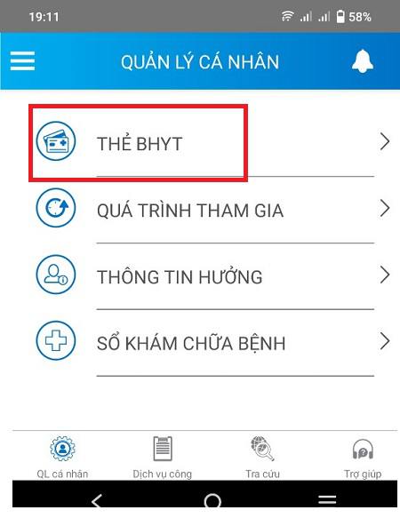 thẻ BHYT trên VssID